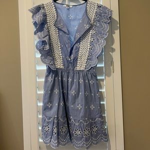 Blue ruffle a-line dress